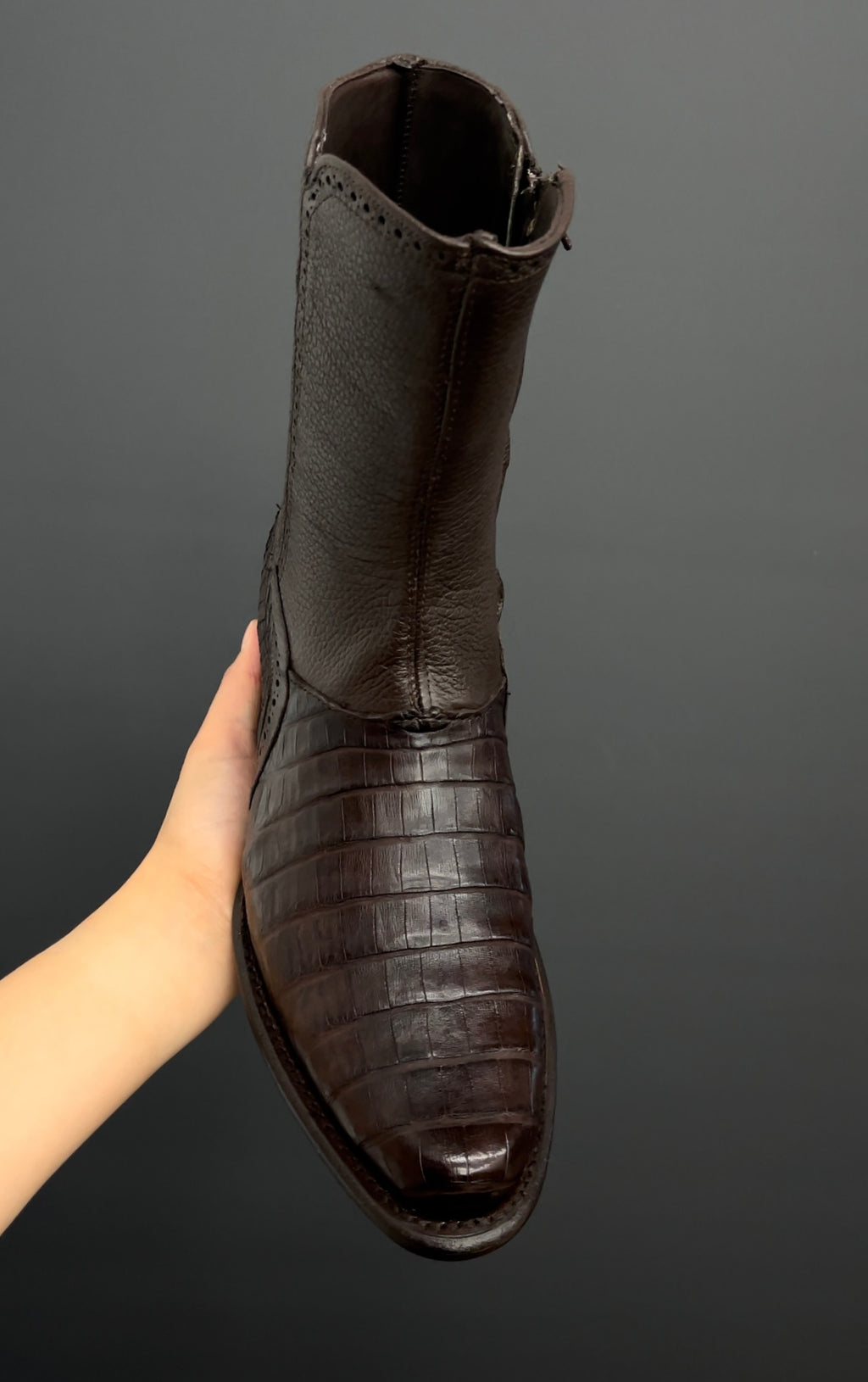 Dark Brown Caiman Belly Boots