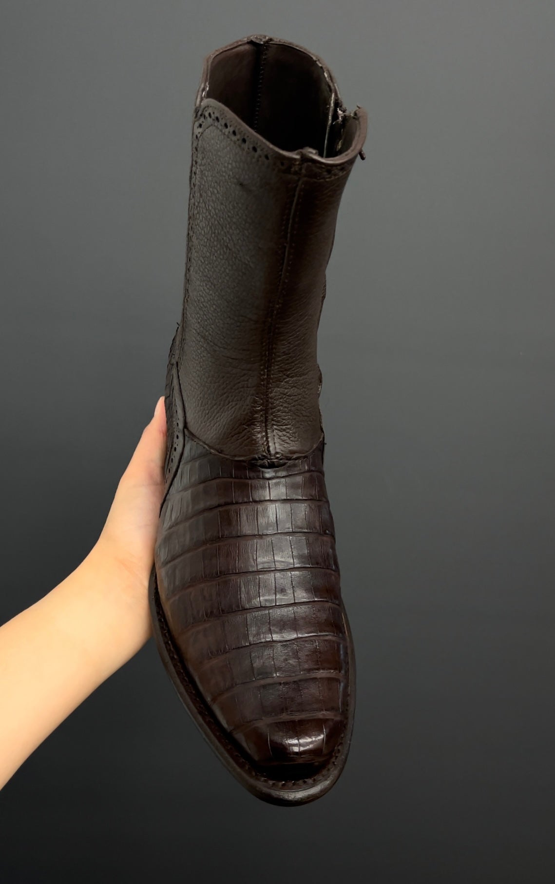 Dark Brown Caiman Belly Boots