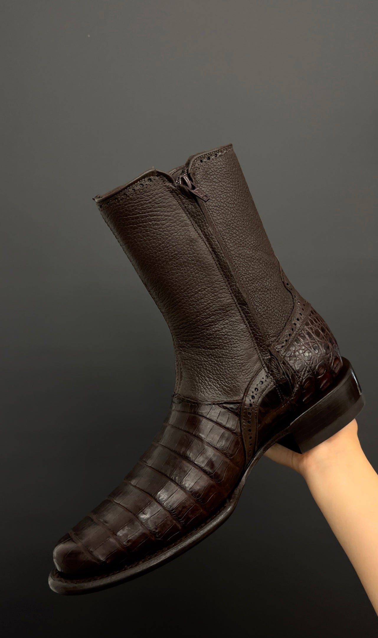 Dark Brown Caiman Belly Boots