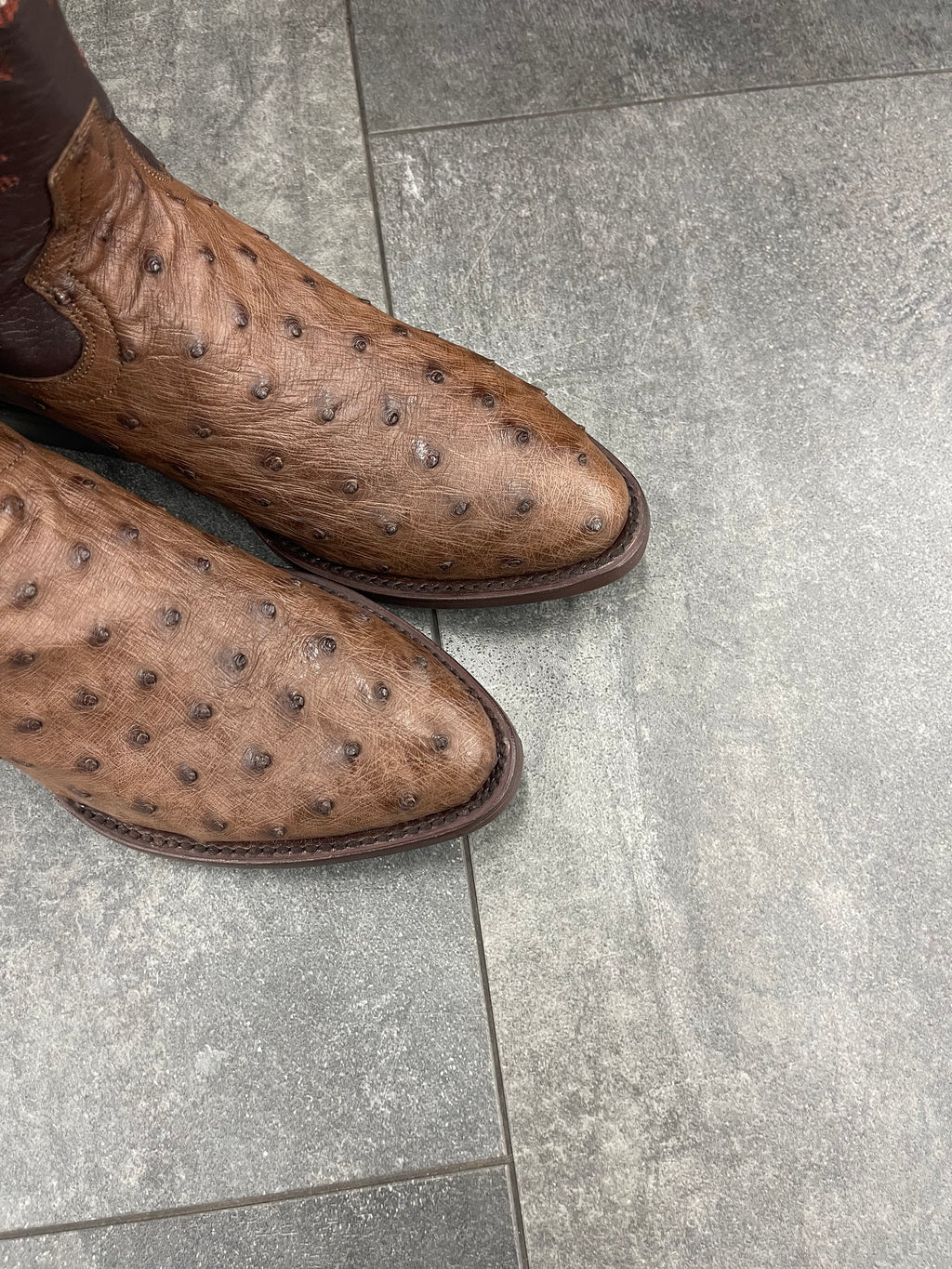 Ranchero Western Wear Boots Avestruz color cafe tubo de color rojo