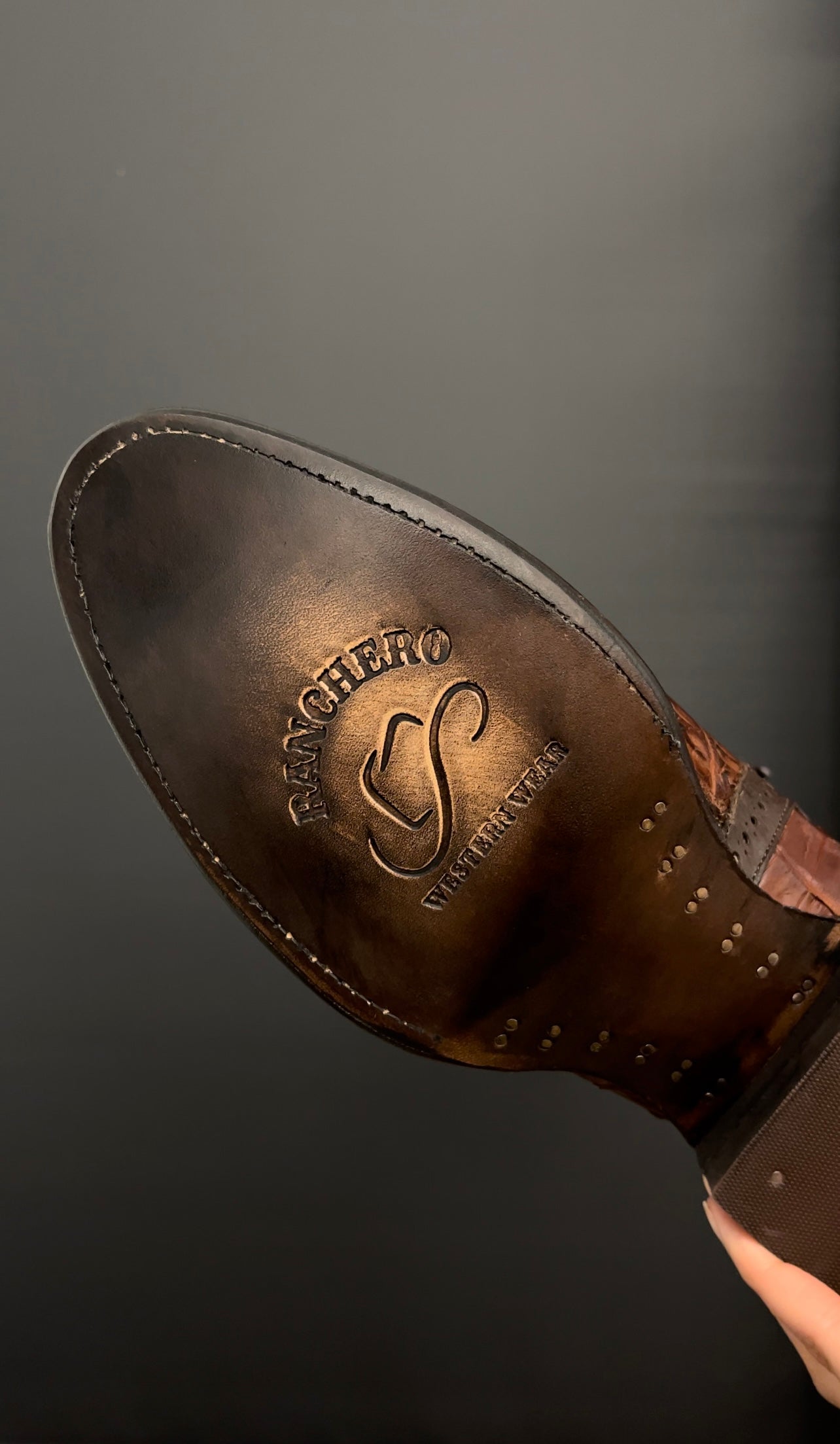Brown caiman belly boots with zipper