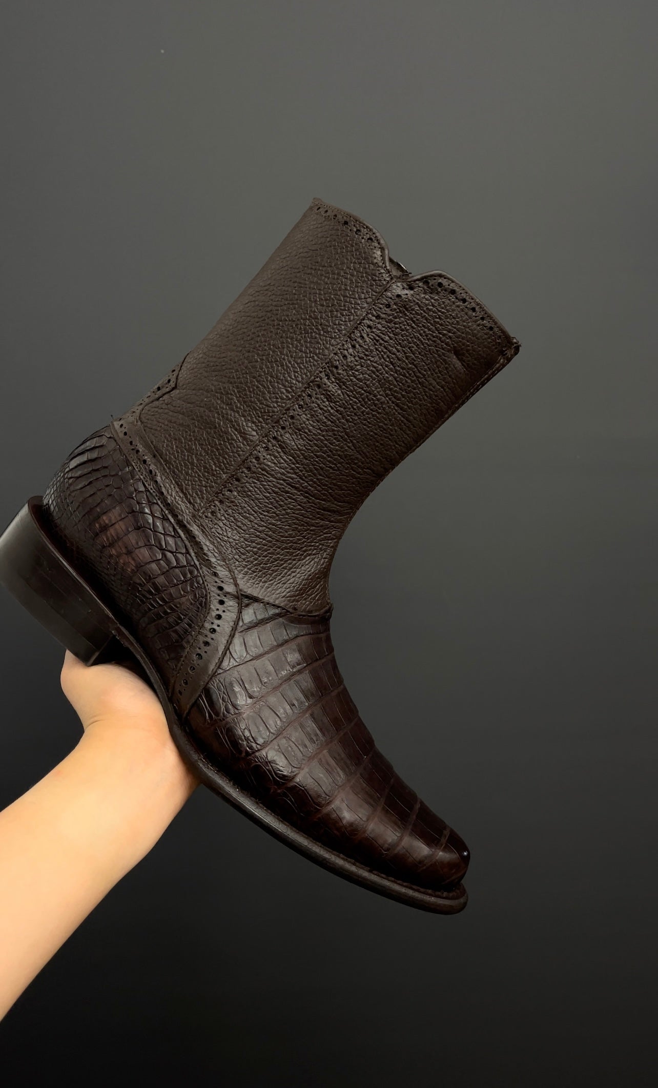 Dark Brown Caiman Belly Boots