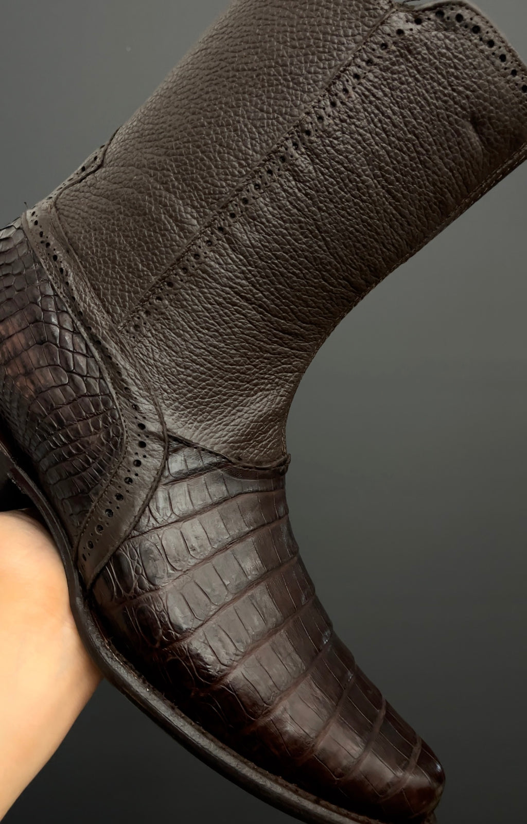 Dark Brown Caiman Belly Boots