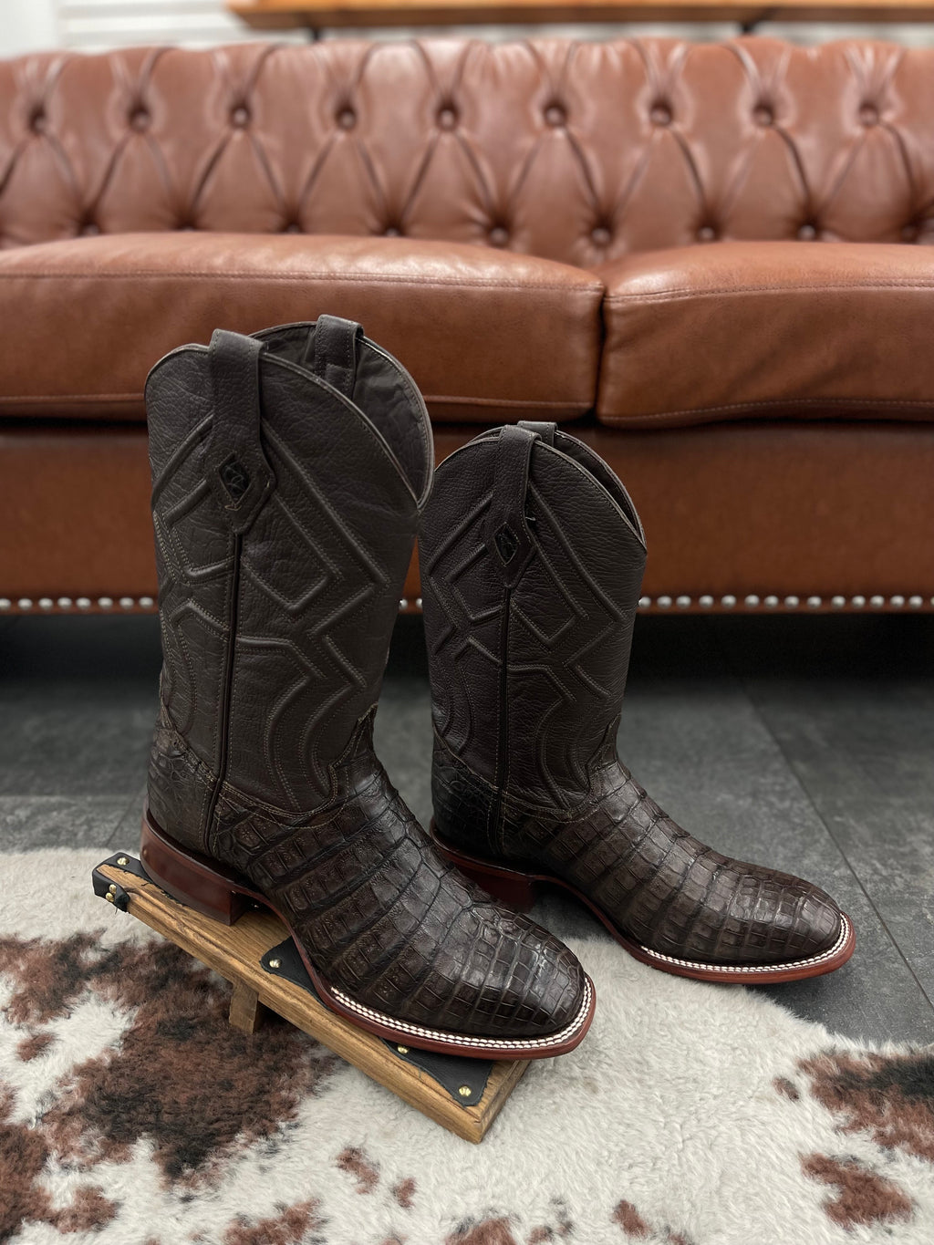 Ranchero Western Boots - Caiman Belly Black