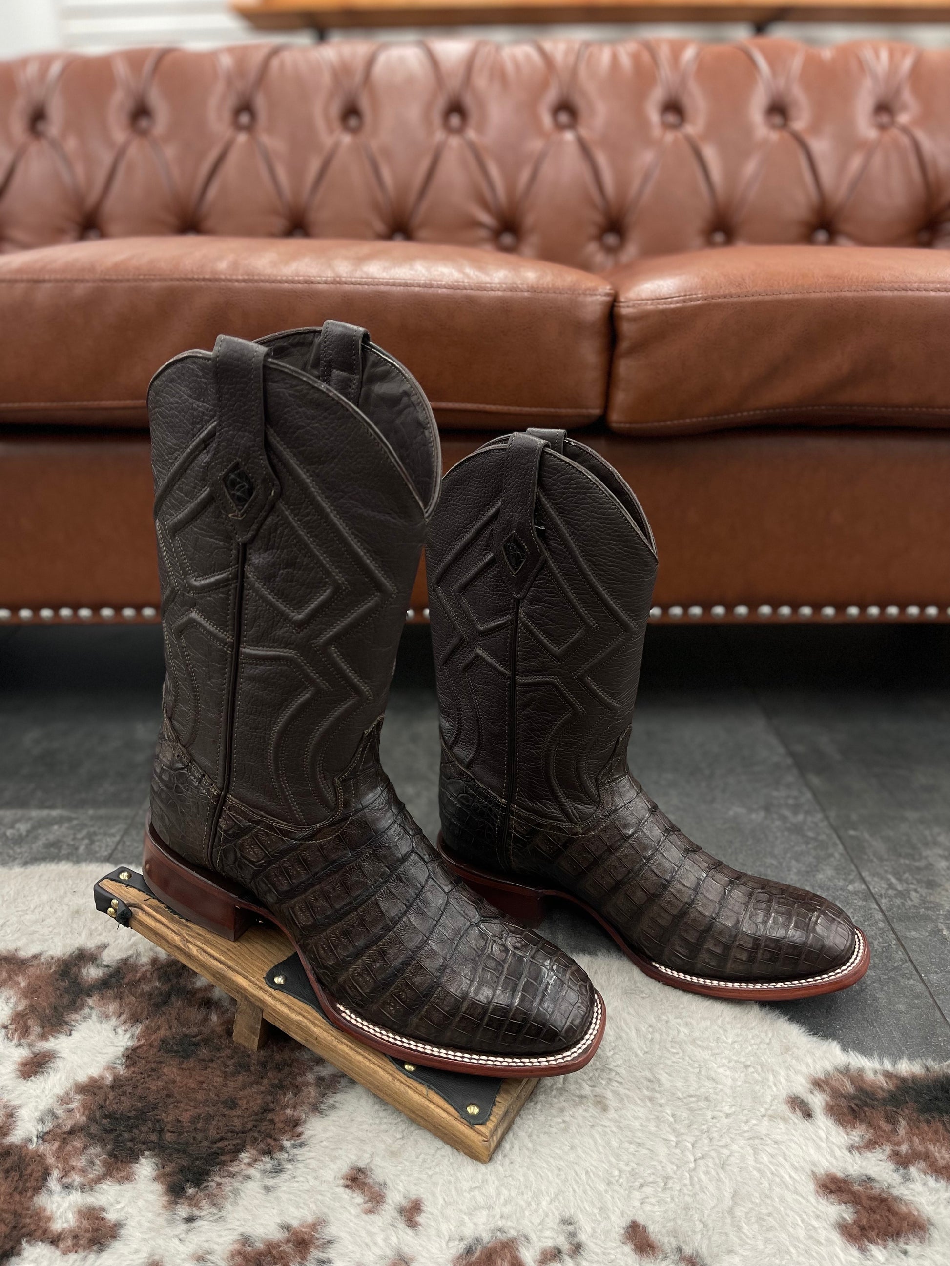Ranchero Western Boots - Caiman Belly Black