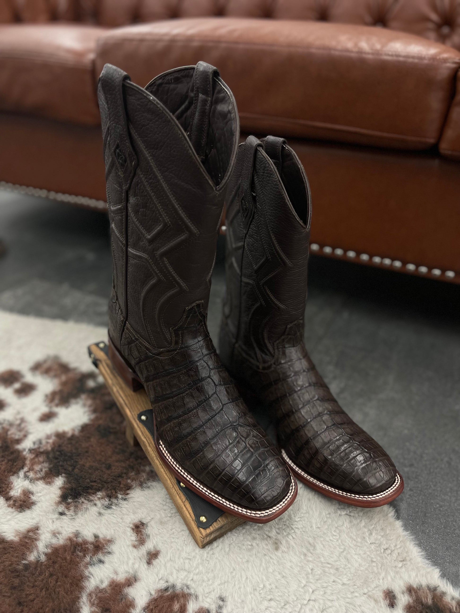 Ranchero Western Boots - Caiman Belly Black