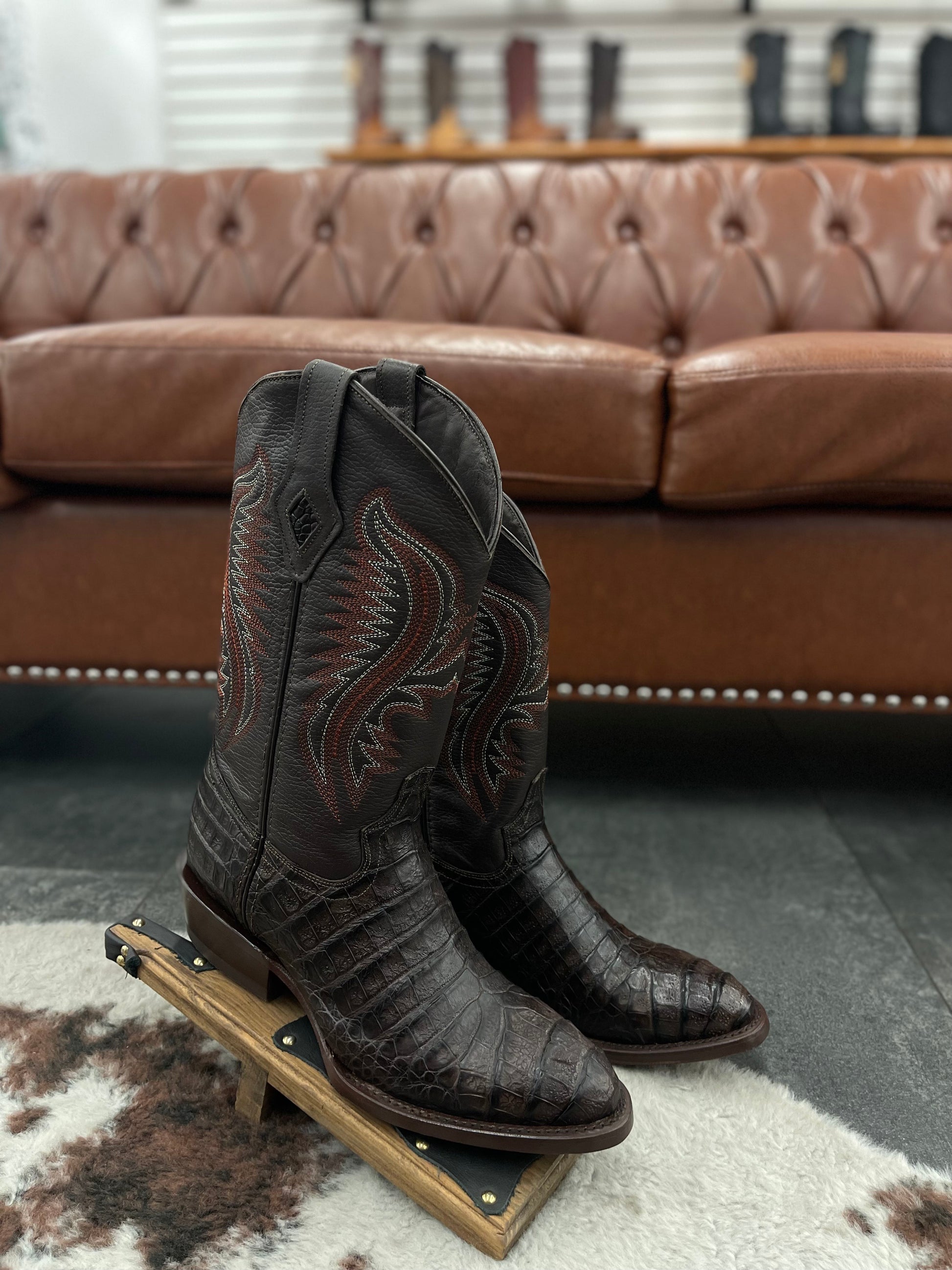 Ranchero Western Boots - Caiman Belly Brown